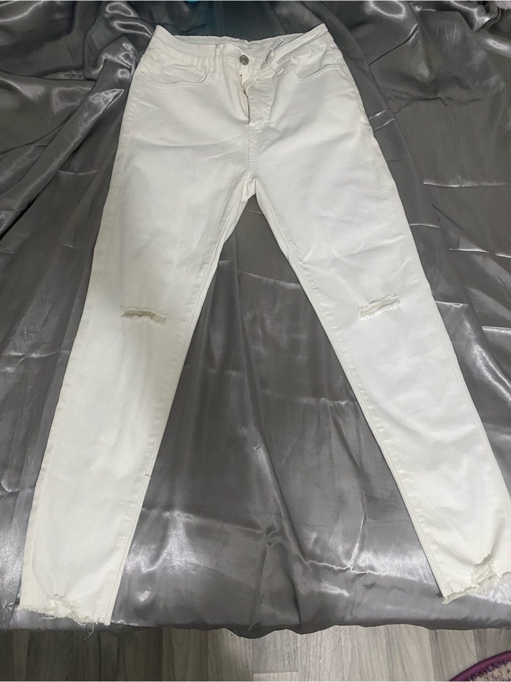 SHEIN White Distressed Skinny Jeans M 6
